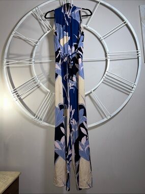 NWT Magari Made in Italy Sleeveless Blue Floral Tie-Waist Jumpsuit